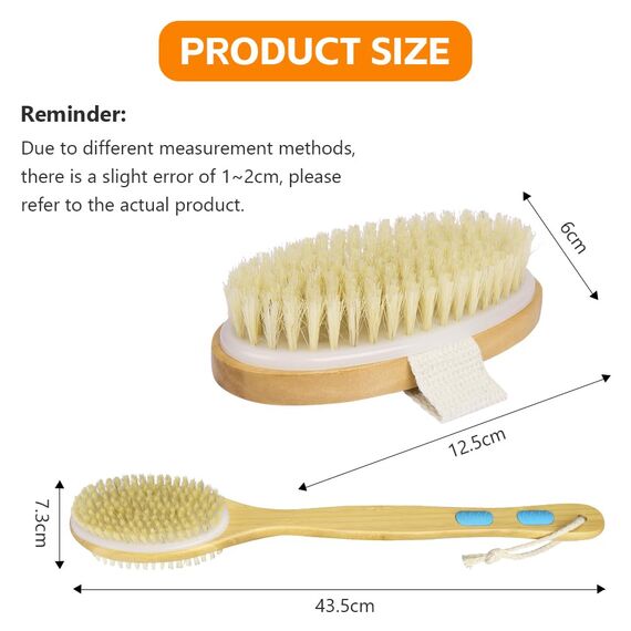 URAQT Rückenbürste Massagebürste Badebürsten, Doppelseitige Naturborsten Duschbürste Körperbürste Holz Schrubber mit Langem Stiel für Peeling Massage Verbessern die Durchblutung Cellulite (D-2PCS)