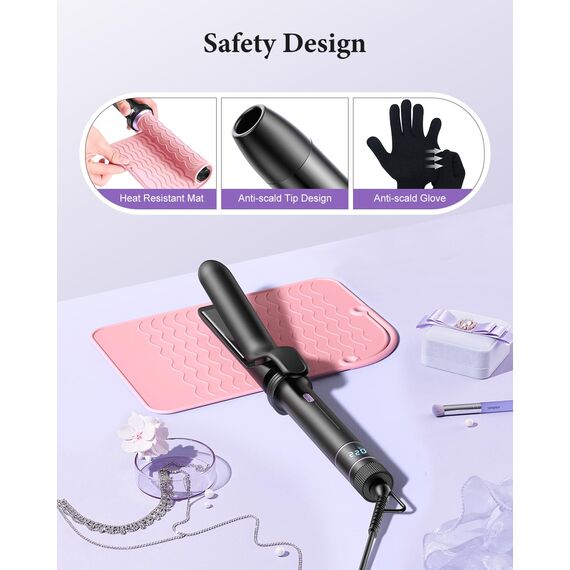BESTOPE PRO Lockenstab, 5 in 1 Lockenstäbe Set mit Glätteisen, Thermobürste, 3 Keramische Lockeneisen (9mm- 25mm) für Große Locken, 13 Temperaturen, Hair Curler mit Hitzebest.Matte, Handschuh, Schwarz