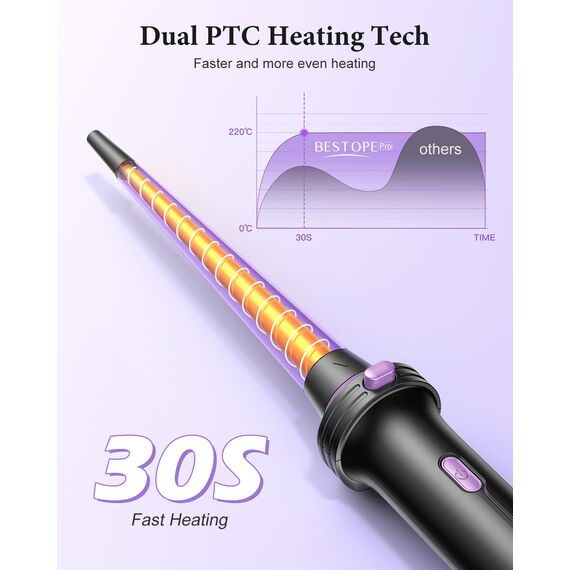 BESTOPE PRO Lockenstab, 5 in 1 Lockenstäbe Set mit Glätteisen, Thermobürste, 3 Keramische Lockeneisen (9mm- 25mm) für Große Locken, 13 Temperaturen, Hair Curler mit Hitzebest.Matte, Handschuh, Klammer