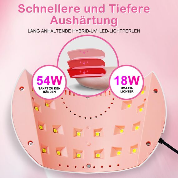 UV Lampe für Gelnägel, 54W UV Lampe Nägel mit 3 Timern und LCD Display Auto-Sensor USB-Ladung, Geeignet für Alle Gel, Tragbare für Heim und Nagelstudio