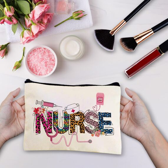 CREATCABIN Canvas Taschen Aufbewahrungstasche Für Krankenschwestern Große Kapazität Kosmetiktasche Make Up Utensilien Reißverschlusstasche Für Urlaub Reisen Toilettenartikel Leopardenmuster 25x18cm