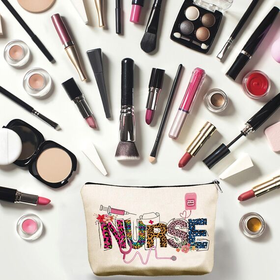 CREATCABIN Canvas Taschen Aufbewahrungstasche Für Krankenschwestern Große Kapazität Kosmetiktasche Make Up Utensilien Reißverschlusstasche Für Urlaub Reisen Toilettenartikel Leopardenmuster 25x18cm