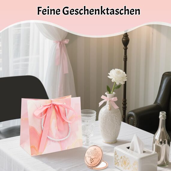 Shining She Geschenk 50 Geburtstag Frau, Lustige Geschenke zum 50 Geburtstag Frau, Geburtstagsgeschenk für Mama Oma mit 1976 Kosmetiktasche, 50. Schlüsselanhänger, 50. Rosa Socken und Kosmetikspiegel