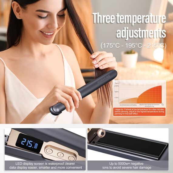 Straxelle 2 in 1 Glätteisen Kabellos und Lockenstab,Haarglätter mit 10000mAh Tragbares Reiseglätteisen 3 Einstellbare Temperaturen 175°C-215°C hair straightener mit LED-Anzeige für alle Haartypen