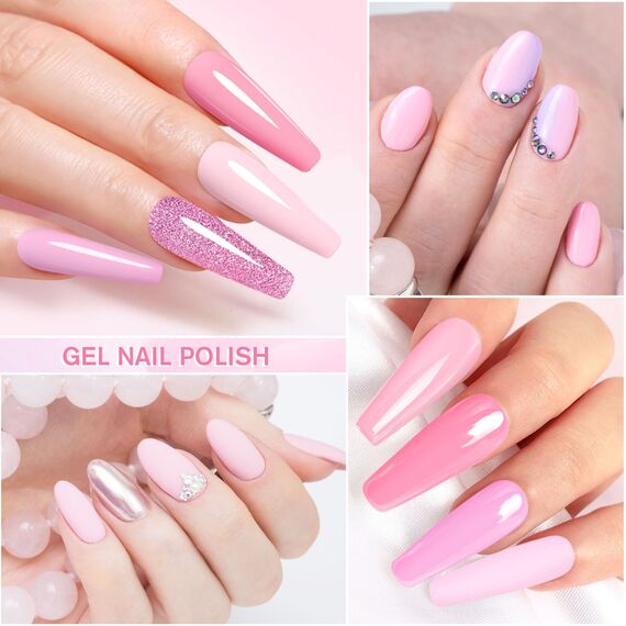 Shining She UV Nagellack Set, 6 Farben Frühling Baby Rosa Hellrosa Pastell Gel nagellack Rosa Serie Soak Off UV Gellack Nail Art Salon für Frauen Ernennung Gedenktag Valentinstag, 8ML