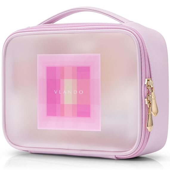 Vlando Matt-Transparente Rosé Kosmetiktasche Mädchen, Rosafarbene Reise Make Up Tasche für Frauen und Damen, wasserdichte Cosmetic Bag Organizer mit Reißverschluss, Tragbare Hautpflegetasche