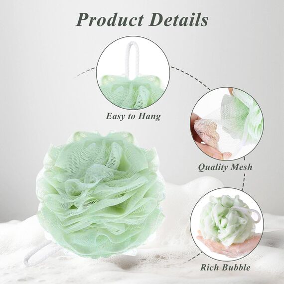 flintronic 4 Stück Badeschwamm, Dusch-Luffa-Kugeln, Masche Schäumend Duschschwamm Körper, weich, langlebig, Extra Groß, Einfach Schäumend, für Reinigendes Körperpeeling & Peeling, 60g (Macaron-Farbe)