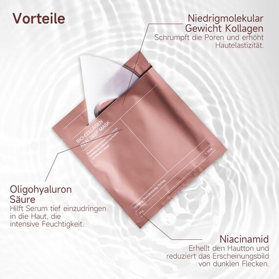 Kollagen Hydrogel Gesichtsmaske – 5 Stück Bio-Collagen Maske für die Nacht – Feuchtigkeitsspendend, Anti-Aging, Hautstraffung – Koreanische Hautpflege – Für alle Hauttypen