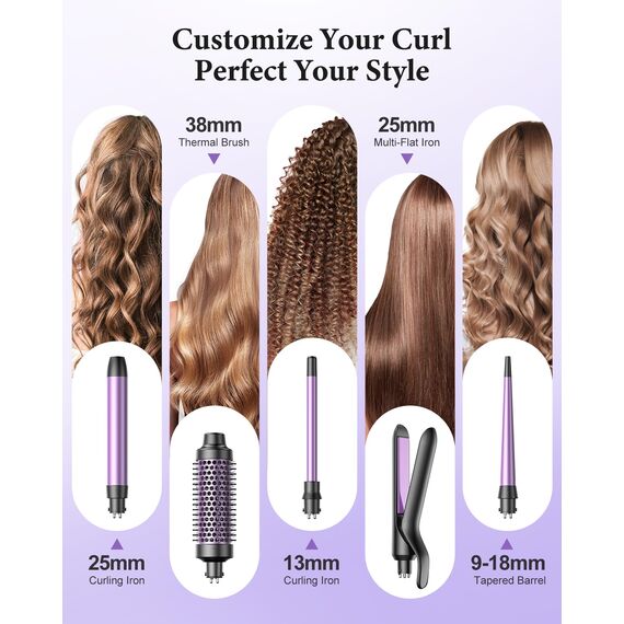 BESTOPE PRO Lockenstab, 5 in 1 Lockenstäbe Set mit Glätteisen, Thermobürste, 3 Keramische Lockeneisen (9mm- 25mm) für Große Locken, 13 Temperaturen, Hair Curler mit Hitzebest.Matte, Handschuh, Klammer