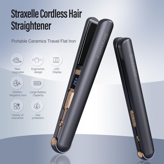 Straxelle 2 in 1 Glätteisen Kabellos und Lockenstab,Haarglätter mit 10000mAh Tragbares Reiseglätteisen 3 Einstellbare Temperaturen 175°C-215°C hair straightener mit LED-Anzeige für alle Haartypen