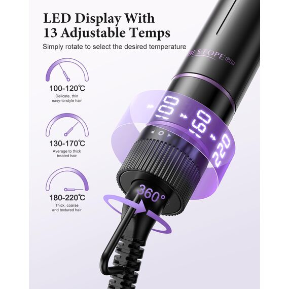 BESTOPE PRO Lockenstab, 5 in 1 Lockenstäbe Set mit Glätteisen, Thermobürste, 3 Keramische Lockeneisen (9mm- 25mm) für Große Locken, 13 Temperaturen, Hair Curler mit Hitzebest.Matte, Handschuh, Klammer