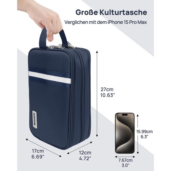 Carttiya Kulturbeutel Herren Reise Kosmetiktasche Wasserabweisende Waschtasche Toilettentasche Makeup Cosmetic Bag Waschbeutel Großer Stauraum Kulturtaschen Toiletry Bag (Blau, 5.51L)