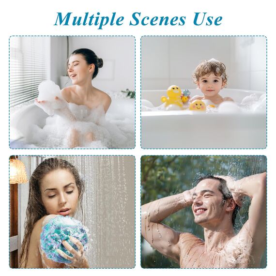 flintronic 4 Stück Badeschwamm, 75g Dusch-Luffa-Kugeln, Masche Schäumend Duschschwamm Körper, weich, langlebig, Extra Groß, Einfach Schäumend, für Reinigendes Körperpeeling & Peeling (Blau)