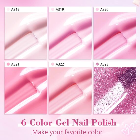 Shining She UV Nagellack Set, 6 Farben Frühling Baby Rosa Hellrosa Pastell Gel nagellack Rosa Serie Soak Off UV Gellack Nail Art Salon für Frauen Ernennung Gedenktag Valentinstag, 8ML