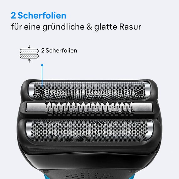 Braun Series 3 Elektrorasierer Scherkopf 21B – ORIGINAL Ersatzscherteil und Rasierer Zubehör – Made in Germany, Kompatibel mit allen Braun Series 3 Rasierern – Schwarz