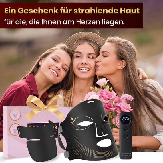Rotlichtlampe LED Maske – 4-Farben-Lichttherapie mit 240 LEDs, Wiederaufladbare Lichttherapie für Anti-Aging, Hautverjüngung und Straffung (Schwarz2)