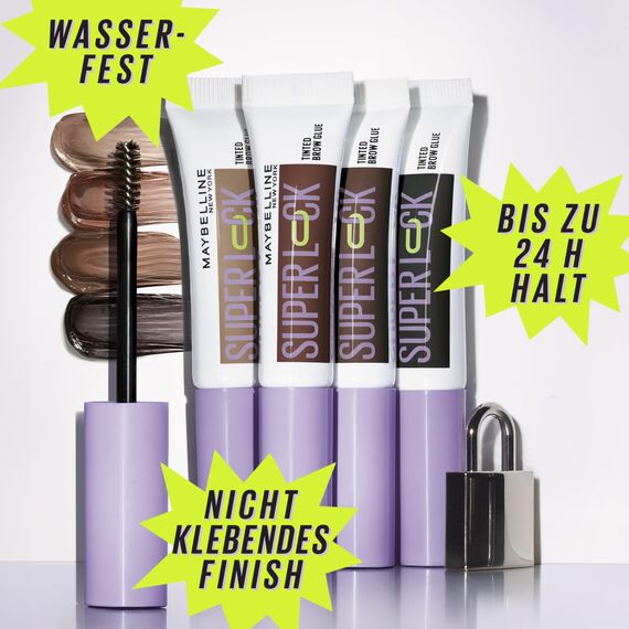 Maybelline New York Augenbrauengel, Für definierte Augenbrauen, Starker Halt ohne abzublättern oder zu kleben, Integriertes Styling-Bürstchen, Super Lock Brow Glue, Taupe, 8 g
