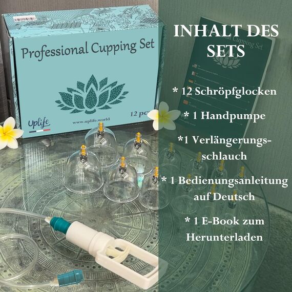 Uplife Schröpfgläser mit Vakuumpumpe - Schröpfset mit 12 Gläsern für Schröpfen & Cupping Therapie - Schröpfgerät & Massage Set Physiotherapie Zubehör - Cupping Set