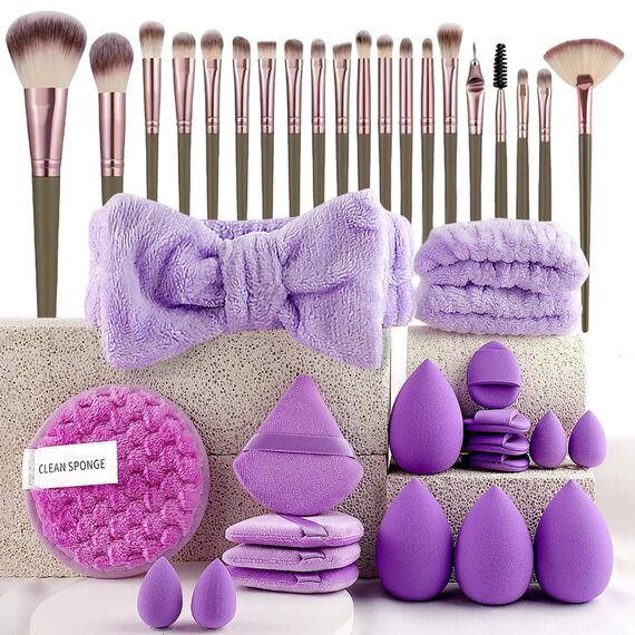 40 Stück Pinselset Makeup Professionelles Make up Pinsel set für Frauen | Foundation-Mischungen | Premium Beauty-Werkzeuge, Schwamm für Foundation, Make-up-Applikatoren (40 Stück - Lila)