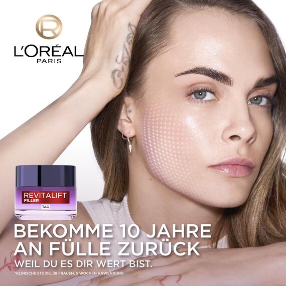 L'Oréal Paris Gesichtspflege Set, Anti-Aging Hyaluron Tagespflege und Nachtpflege gegen Falten, mit Micro-Filler Hyaluronsäure, Revitalift Filler, 2 x 50 ml (Packung mit 2)