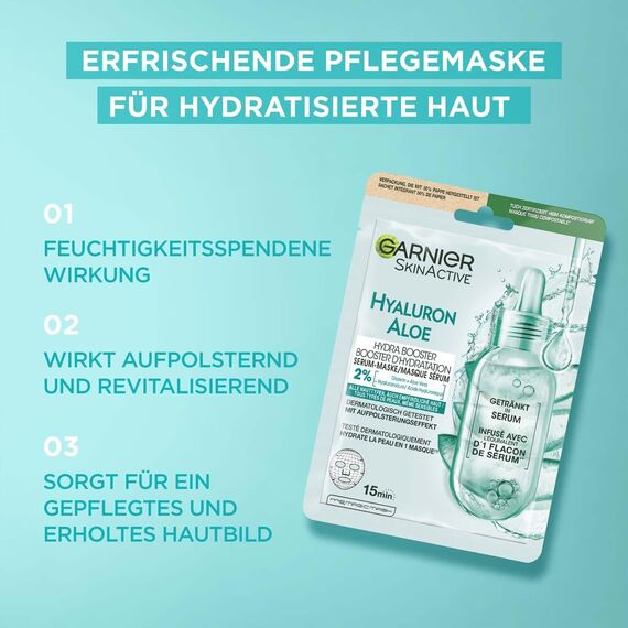 Garnier SkinActive Tuchmasken Set, Tuchmasken für das Gesicht, Feuchtigkeitsspendende Gesichtsmasken, Erfrischend, Revitalisierend, Glättend, Sanft strahlend, Glow boostend, 5 Stück