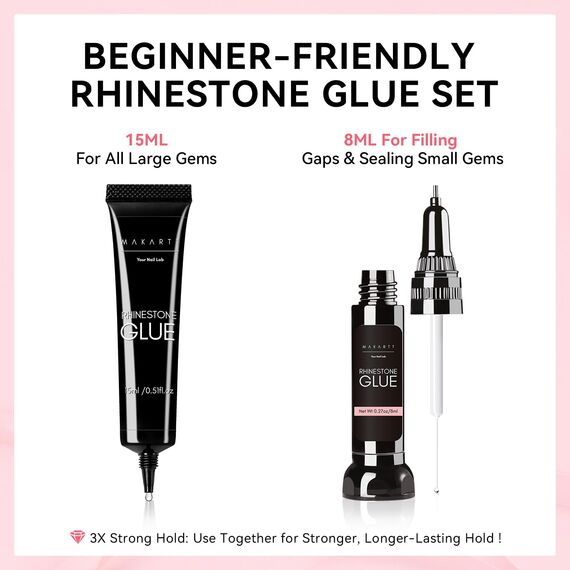 Makartt Nail Rhinestone Glue Gel Set - 3D Nail Charms Nägel Charms Nail Art Design Super Strong Adhesive for Charm Gems Jewel Crystal Beads Diamonds, 15ml & 8ml, Easy Use, Cured Need