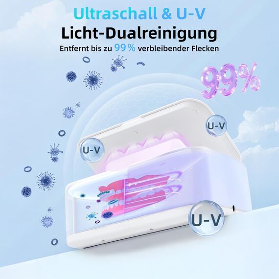 Ultraschallreinigungsgerät, 49000Hz U-V Ultraschallreiniger mit 5 Timer-Modi – 800ml Brillenreinigungsgerät für Tiefenreinigung von Schmuck, Brillen, Zahnspangen, Prothesen, Münzen und Rasierköpfen