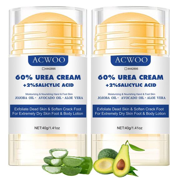 ACWOO 2pc Hydrating and Anti-Cracking Foot Cream, Urea Fußcreme 60%, Fusscreme Sehr Trockene Füsse, Heel Balm lindert Juckreiz für Trockene, Rissige Füße, Fersen, Ellbogen,40g