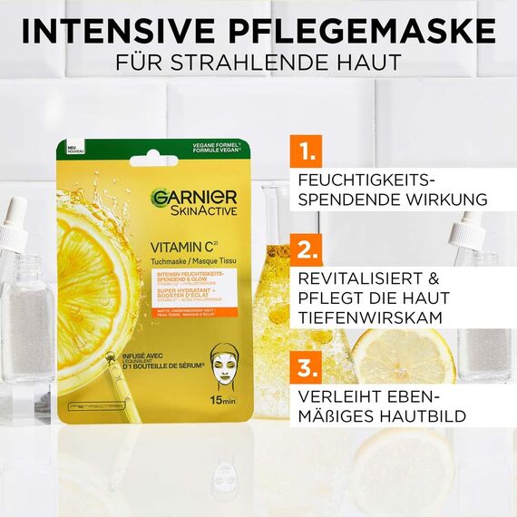 Garnier SkinActive Tuchmasken Set, Tuchmasken für das Gesicht, Feuchtigkeitsspendende Gesichtsmasken, Erfrischend, Revitalisierend, Glättend, Sanft strahlend, Glow boostend, 5 Stück