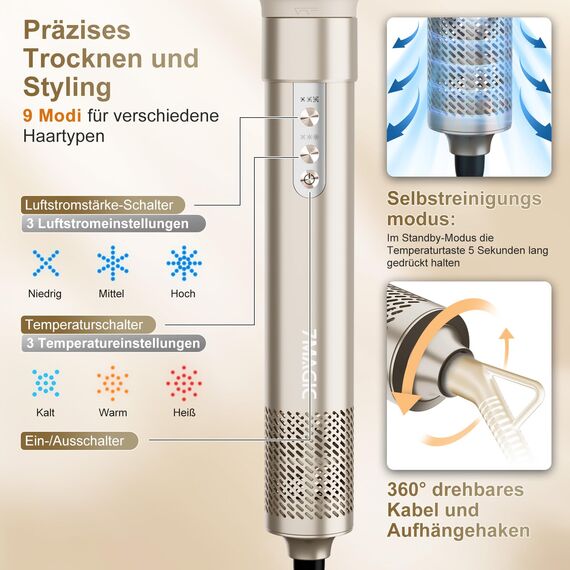 7MAGIC 6 in 1 Airstyler, Hairstyler, Lockenstab Auto-Wrap, Stylen Sie Beach Wave, Ionen Föhn, Professioneller Rundbürstenföhn,Glätteisen, für Besondere Anlässe, Reisen