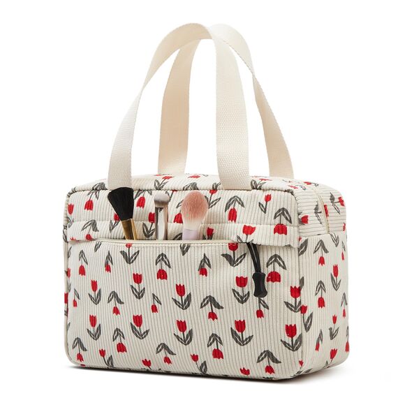 Jiliyote Groß Kosmetiktasche Cord Kulturtasche Gross Damen Kulturbeutel Kord Reise Waschtasche Damen Kosmetikbeutel für Travel Mädchen