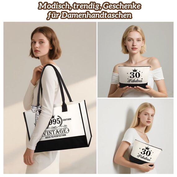 Giftota Geschenke für Frauen, Vintage 1995 Canvas Einkaufstasche Tragetasche, 1995 Personalisierte Geschenke Frauen Lustige Geburtstagsgeschenk für Mama, Freundin, Kollegin oder Schwester