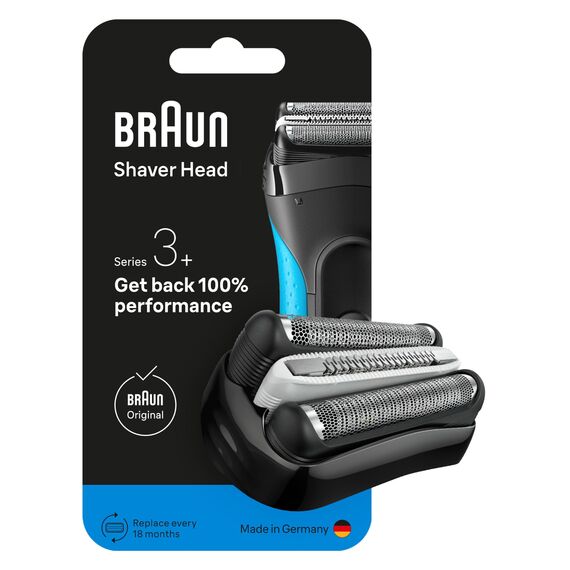 Braun Series 3+ Elektrorasierer Scherkopf 32B – ORIGINAL Ersatzscherteil & Rasierer Zubehör – Made in Germany, Kompatibel mit Braun Series 3+ und Series 3 ProSkin Rasierern – Schwarz