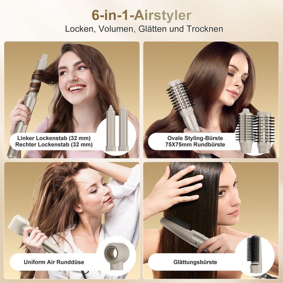 7MAGIC 6 in 1 Airstyler, Hairstyler, Lockenstab Auto-Wrap, Stylen Sie Beach Wave, Ionen Föhn, Professioneller Rundbürstenföhn,Glätteisen, für Besondere Anlässe, Reisen