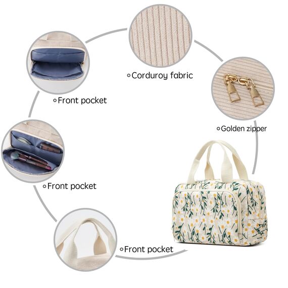 Funtlend Kulturtasche Damen Cord Kosmetiktasche kulturbeutel Kosmetik Tasche Reise Kulturbeutel Waschtasche für Travel Mädchen