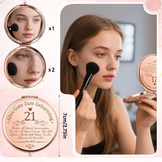 Shining She 21 Geburtstagsgeschenk für Frauen, Beste Freundin Geschenke mit 2005 Kosmetiktasche, 21. Schlüsselanhänger, 21. Rosa Socken und Kosmetikspiegel, Personalisierte Geschenke Geburtstag