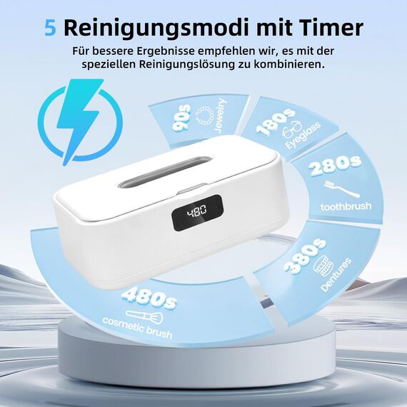 Ultraschallreinigungsgerät, 49000Hz U-V Ultraschallreiniger mit 5 Timer-Modi – 800ml Brillenreinigungsgerät für Tiefenreinigung von Schmuck, Brillen, Zahnspangen, Prothesen, Münzen und Rasierköpfen