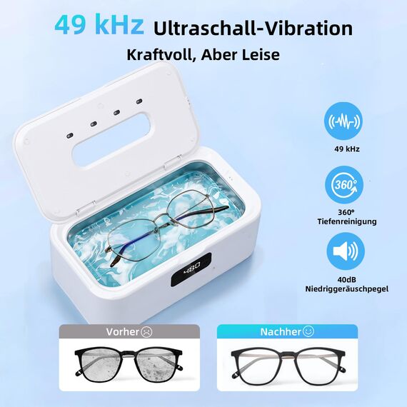 Ultraschallreinigungsgerät, 49000Hz U-V Ultraschallreiniger mit 5 Timer-Modi – 800ml Brillenreinigungsgerät für Tiefenreinigung von Schmuck, Brillen, Zahnspangen, Prothesen, Münzen und Rasierköpfen