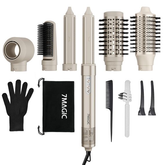 7MAGIC 6 in 1 Airstyler, Hairstyler, Lockenstab Auto-Wrap, Stylen Sie Beach Wave, Ionen Föhn, Professioneller Rundbürstenföhn,Glätteisen, für Besondere Anlässe, Reisen