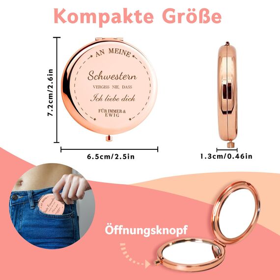 VivaJoy Schwester Geschenk –Schwester Geschenke Geburtstag, Kosmetikspiegel, Frauen, Geschenk Schwester Geburtstag oder Weihnachten Geschenke für Schwester