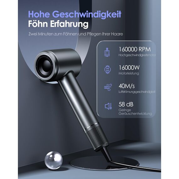 Bopcal Ionen Föhn,160000 U/min High-Speed Haartrockner, 500 Millionen Ionen Fön mit Diffusor Verwendet für Schnelles Trocknen, Professioneller Reisehaartrockner für Hause, Salon, Geschenk, 12 Modi