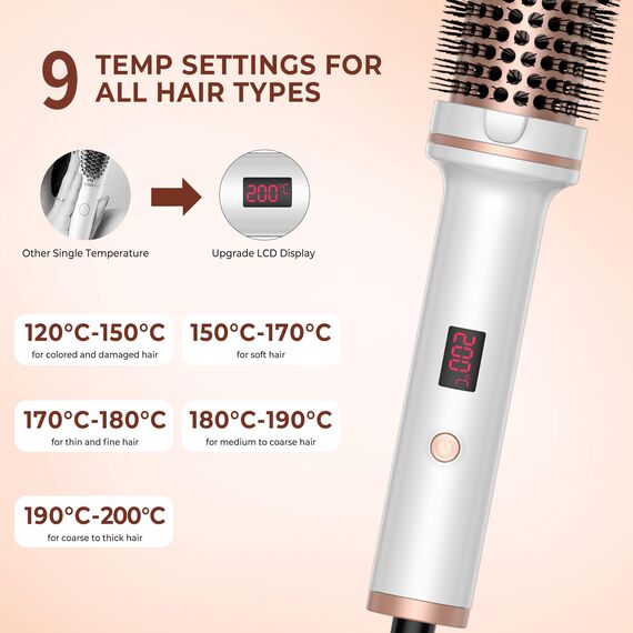 Thermal Brush Thermobürste 38mm, Lockenbürste 3 in 1 LCD Anzeige 120-200℃, Erhöhen Sie das Haarvolumen, Lose Locken, Glattes Haar, Leichte Kompakte Größe,Verwendet als Kamm, Glätteisen