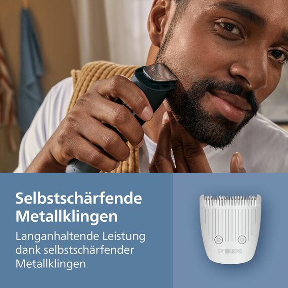 Philips Bartschneider 5000er-Serie – selbstschärfende Metallklingen, 40 Längeneinstellungen, BeardSense-Technologie, Haarkollektor, 100% wasserdicht, Übergangskamm, Reiseetui, Modell BT5785/30