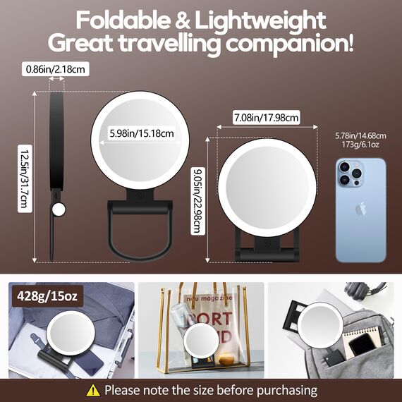 Schminkspiegel mit Beleuchtung,Doppelseitiger1X/30X Vergrößerungsspiegel mit Licht, 2000mAh 3 Farben Beleuchtungsmodi, Einstellbare Helligkeit, Faltbarer Kompakter Makeup Spiegel Reisegröße