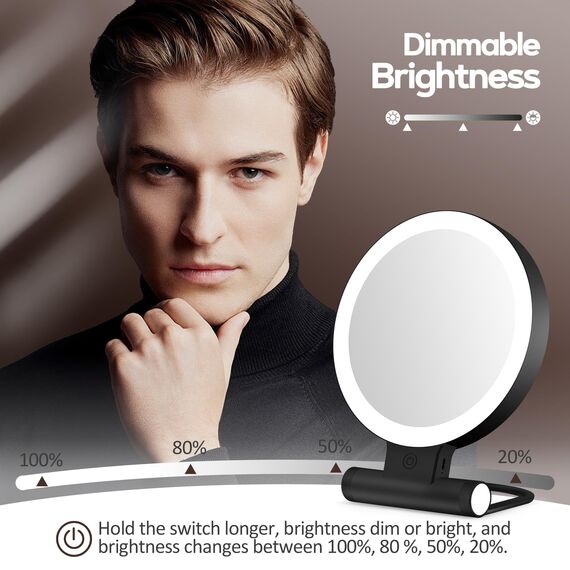 Schminkspiegel mit Beleuchtung,Doppelseitiger1X/30X Vergrößerungsspiegel mit Licht, 2000mAh 3 Farben Beleuchtungsmodi, Einstellbare Helligkeit, Faltbarer Kompakter Makeup Spiegel Reisegröße