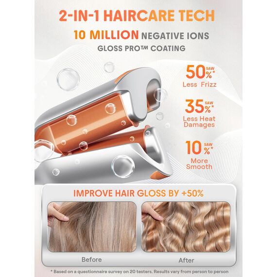 SHEGLAM Beach Babe Welleneisen für Haare 2 Barrel Kreppeisen 25mm mit Smart-Timer, einstellbarer Temperatur, Dual Voltage, Anti-Scald – Lockenstab für Beach Waves & Mermaid Hair