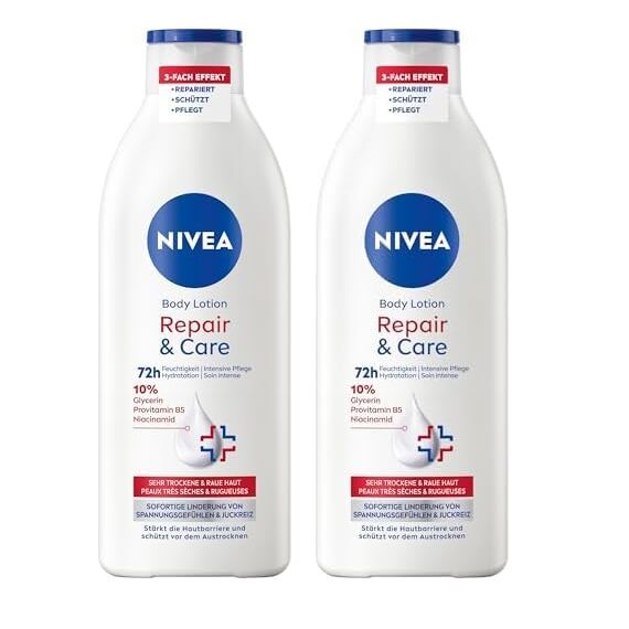 NIVEA Body Lotion Repair & Care, Lotion für sehr trockene Haut & zur Linderung von Spannungsgefühlen, Körperlotion mit Glycerin, Niacinamid & Provitamin B5 (400 ml) (Packung mit 2)