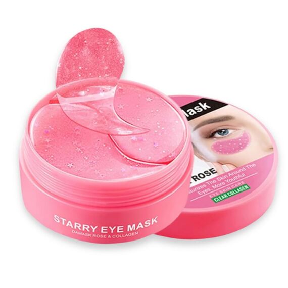 60 Stück Starry Rose Collagen Augenpads – Hydrogel Eye Mask mit Hyaluronsäure & 10 Vitaminen – Anti-Aging Augenpflege gegen Falten, Augenringe & Tränensäcke – Feuchtigkeitsspendende Rosen-Augenmaske