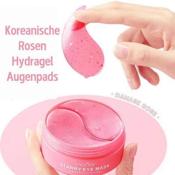 60 Stück Starry Rose Collagen Augenpads – Hydrogel Eye Mask mit Hyaluronsäure & 10 Vitaminen – Anti-Aging Augenpflege gegen Falten, Augenringe & Tränensäcke – Feuchtigkeitsspendende Rosen-Augenmaske