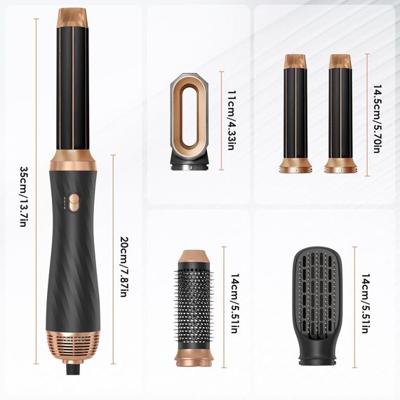 Anluomania Warmluftbürste Set, Airstyler Set 1000W, Air styler, Hair Styler mit 5 Ersatz, Haarstyler, Hairstyler, Airflow Lockenstab, Haartrockner, Föhnbürste für Glätten, Trocknen, Volumen, Locken